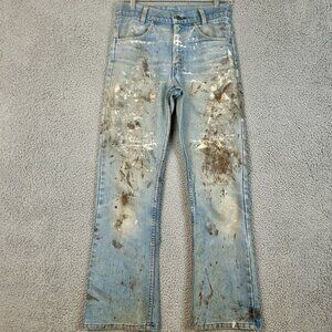 VTG 70’s Orange Tab Levis Bell Bottom Jeans Unisex USA Paint Splatter 28x29
